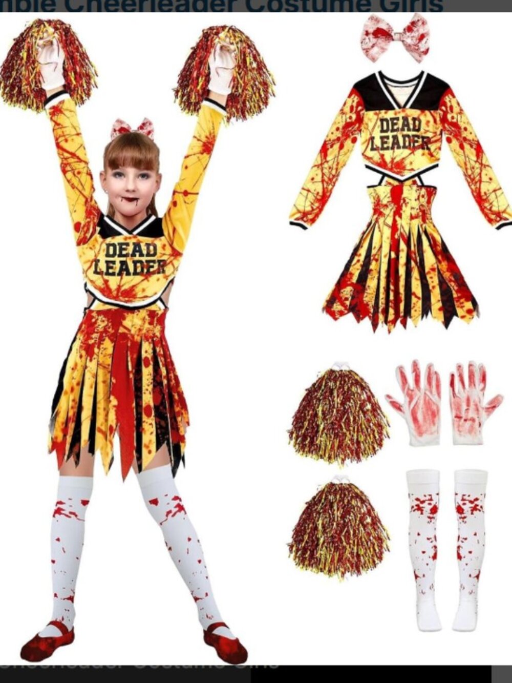 Halloween Zombie Cheerleader Costume Toulite Girls Dress Up Sz L